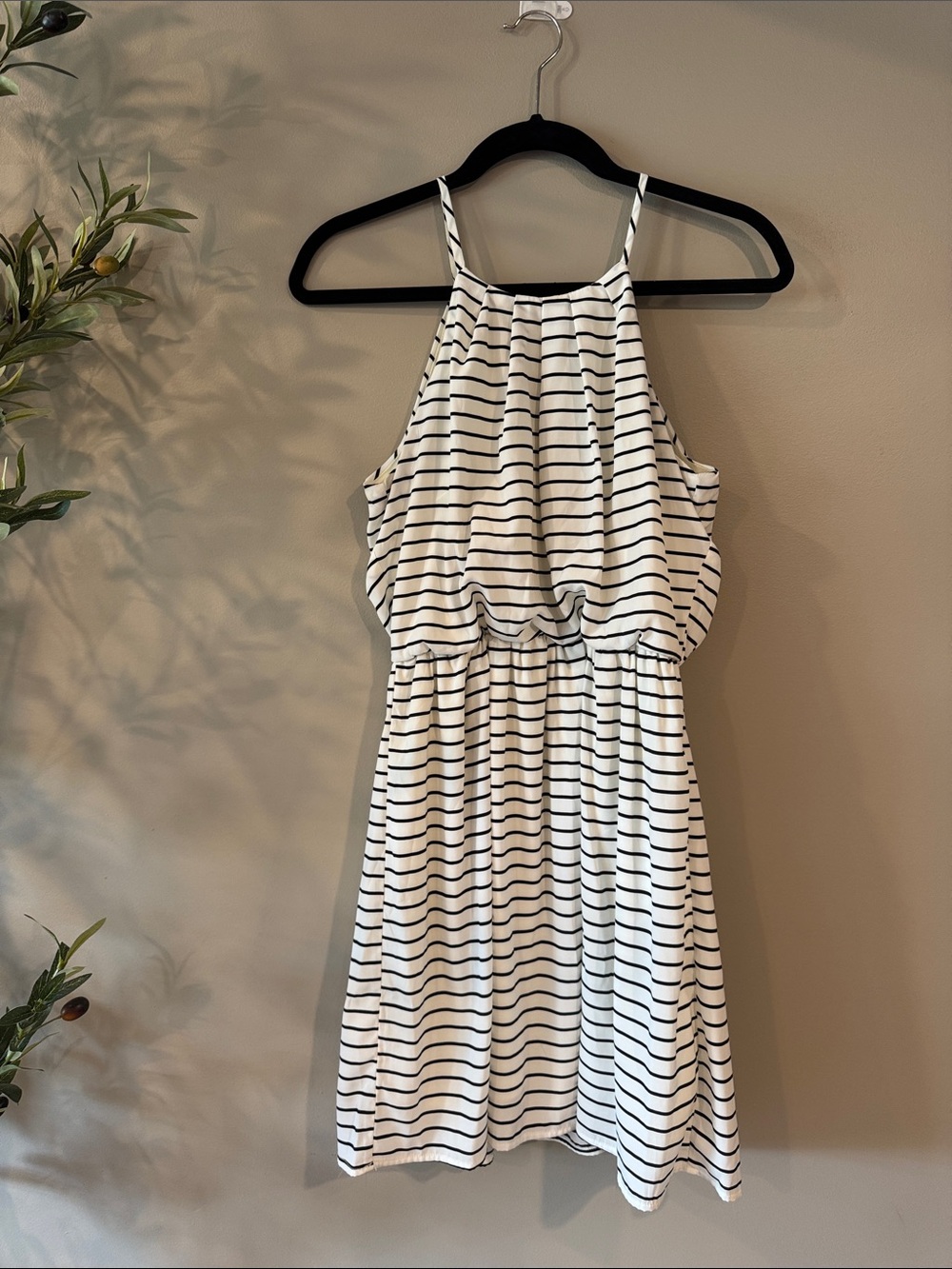 Pink Owl Striped Halter Mini Dress in White and Black